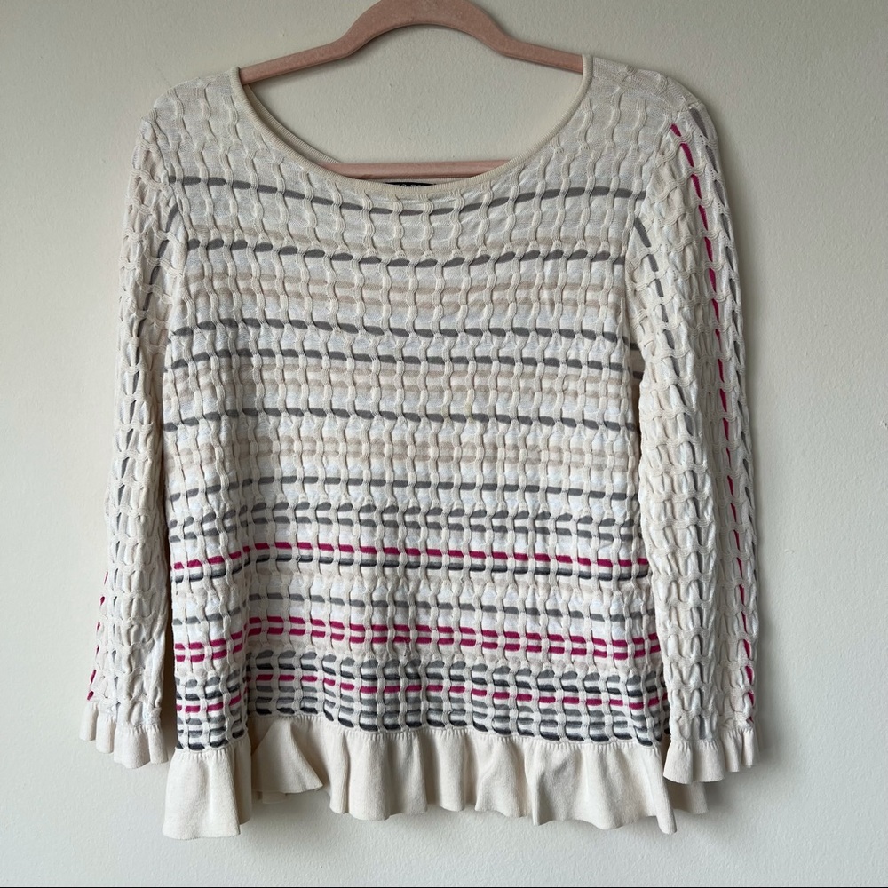 Nic + Zoe Ruffle Hem Long Sleeve Sweater Striped Size Petite Large
